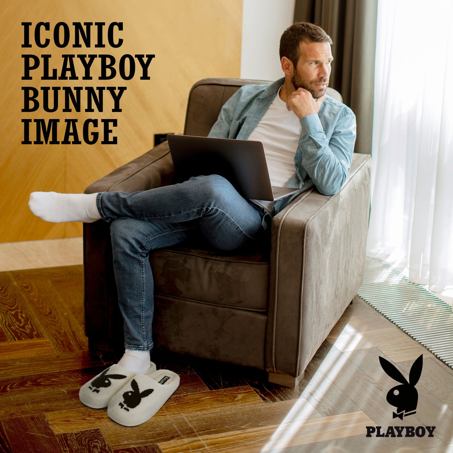 Playboy Fuzzy House Slip-On Slippers for Men